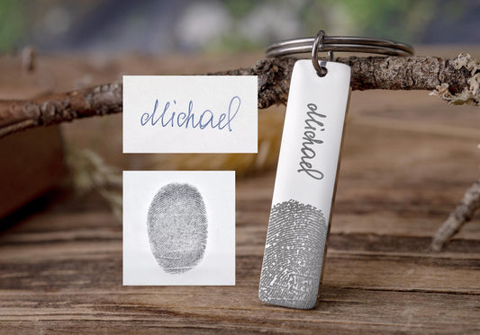 Custom Fingerprint Keepsake Keychain, Personalized  Memorial Thumbprint Grief Gift with Handwritten Message - Inscription - Signature, C.2