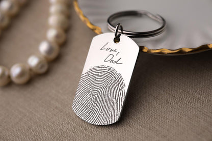 Actual Fingerprint Keychain with Engraved Handwriting, Custom Memorial Gift for Loss of Father or Son, Personalized Keepsake Grief Gift, C.2