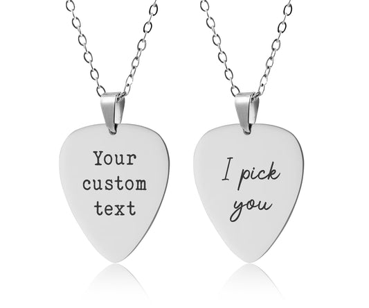 Custom Guitar Pick Necklace, Personalized Gift For Boyfriend, Girlfriend, Guitarist, Musician or Music Lover, Engraved Silver Jewelry, KP.2