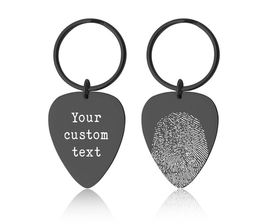 Fingerprint Guitar Pick Keychain Or Necklace, Memorial Thumbprint Keyring, Personalized Black Keepsake Grief Jewelry, Loss Of Father, C.2