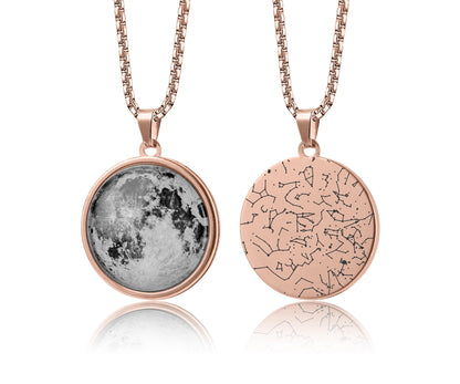Personalized Moon Phase And Star Map By Date Necklace For Women, Custom Anniversary Gift For Her, Star Chart Girlfriend Birthday Gift, RP.1