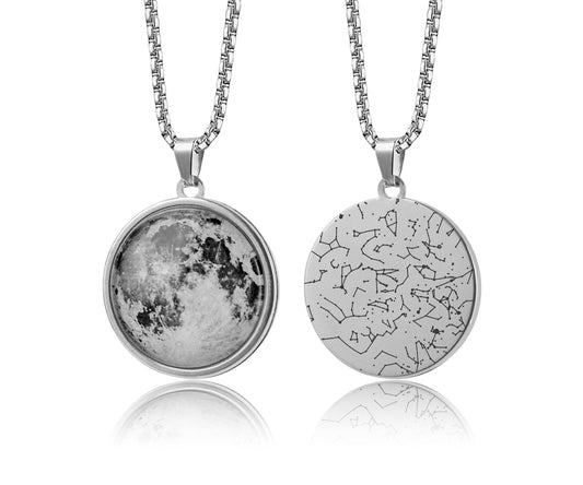 Custom Moon Phase And Star Map By Date Necklace For Men, Personalized Anniversary Gift For Him, Night Sky Birthday Gift For Boyfriend, RP.1