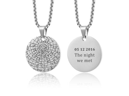 Custom Star Map Necklace For Him, Engraved Star Chart Jewelry, Personalized Night Sky Pendant, Anniversary For Men, Birthday Gift, RP.2