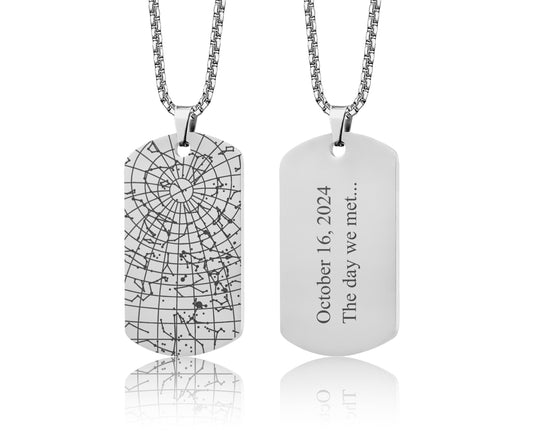 Star Map Necklace for Men, Special Date Pendant, Personalized Birthday Gift for Dad, Boyfriend, Dog Tag Military Pendant for Him, RP.2
