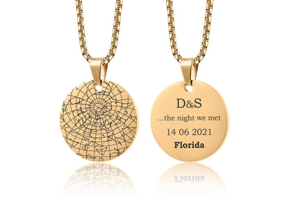 Personalized Star Map Necklace - Night Sky By Date And Place, Custom Engraved Star Chart Jewelry,  Anniversary or Birthday Gift for Her RP.2
