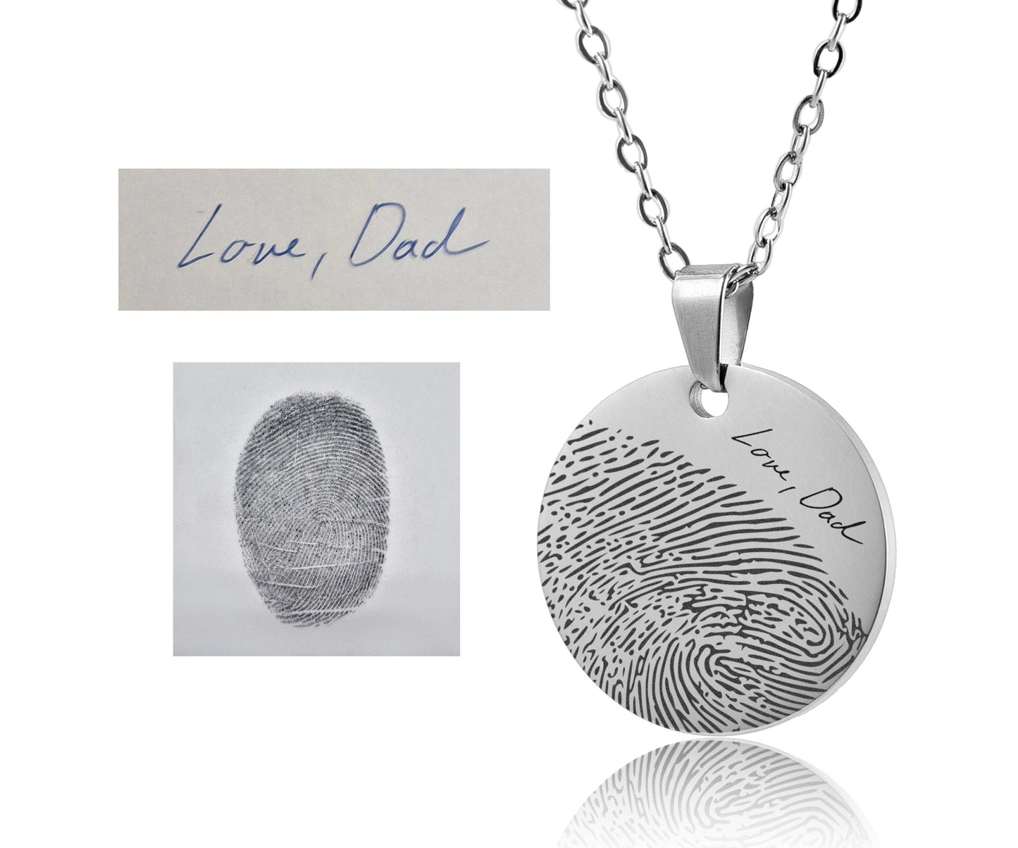 Fingerprint Necklace With Handwriting, Sympathy Gift, Grief Gift, Laser Engraved Custom Jewelry, Personalized Memorial Keepsake Gift, KP.2