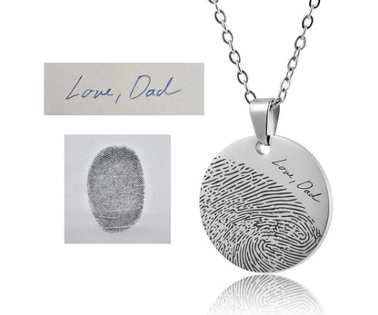 Fingerprint Necklace With Handwriting, Sympathy Gift, Grief Gift, Laser Engraved Custom Jewelry, Personalized Memorial Keepsake Gift, KP.2