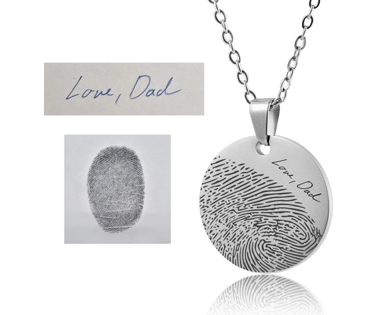 Fingerprint Necklace With Handwriting, Sympathy Gift, Grief Gift, Laser Engraved Custom Jewelry, Personalized Memorial Keepsake Gift, KP.2