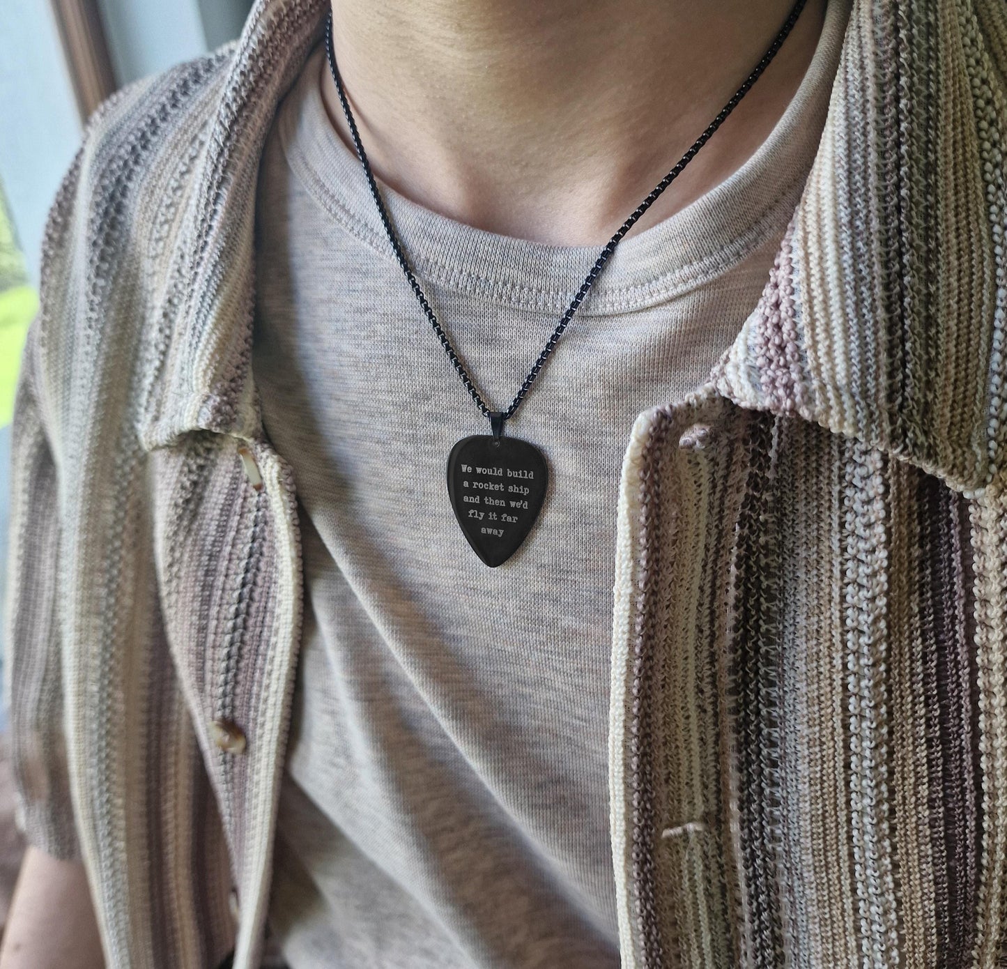 Your Custom Logo Guitar Pick Necklace with Optional Engraving on Back Side - Personalized Gift for Bandmate, Guitarist, or Musician, C.2