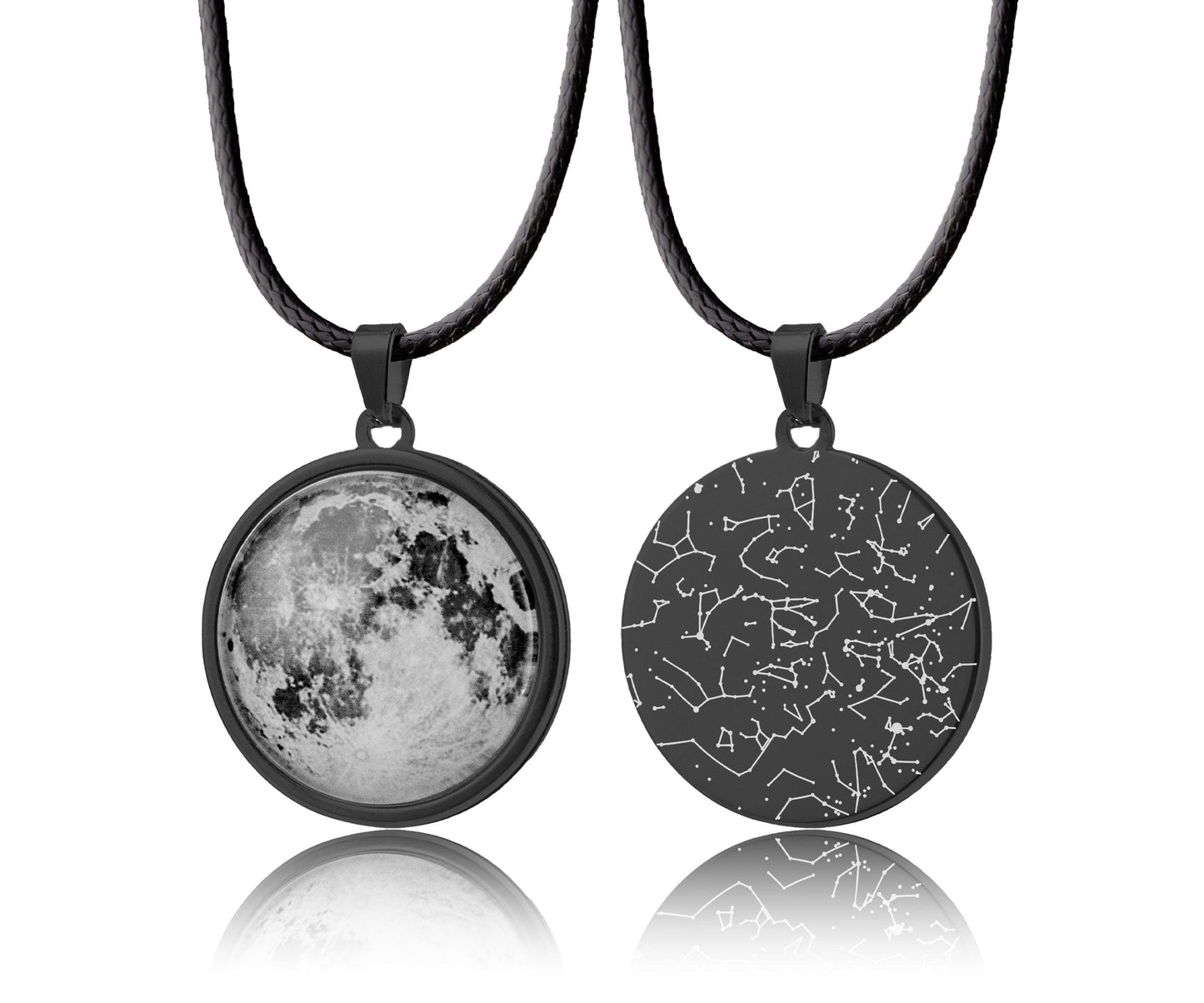 Custom Moon Phase And Star Map By Date Necklace With Cord For Men, Personalized Star Chart Pendant, Anniversary Birthday Gift For Him, RP.1