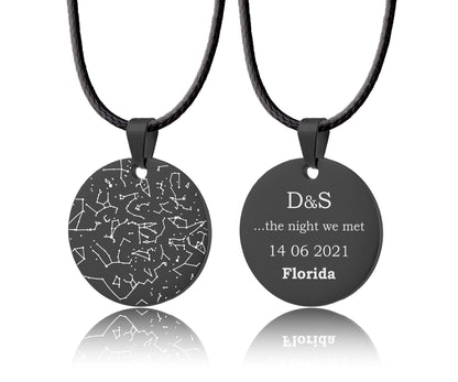Star Map By Date Necklace With Cord, Personalized Star Chart Pendant, Custom Anniversary Birthday Gift For Him Men, Night Sky Jewelry, RP.2