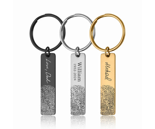 Actual Fingerprint Keyring, Memorial Grief Gift, Personalized Sympathy Keepsake Gift With Handwriting, Laser Engraved Custom Keychain, C.2