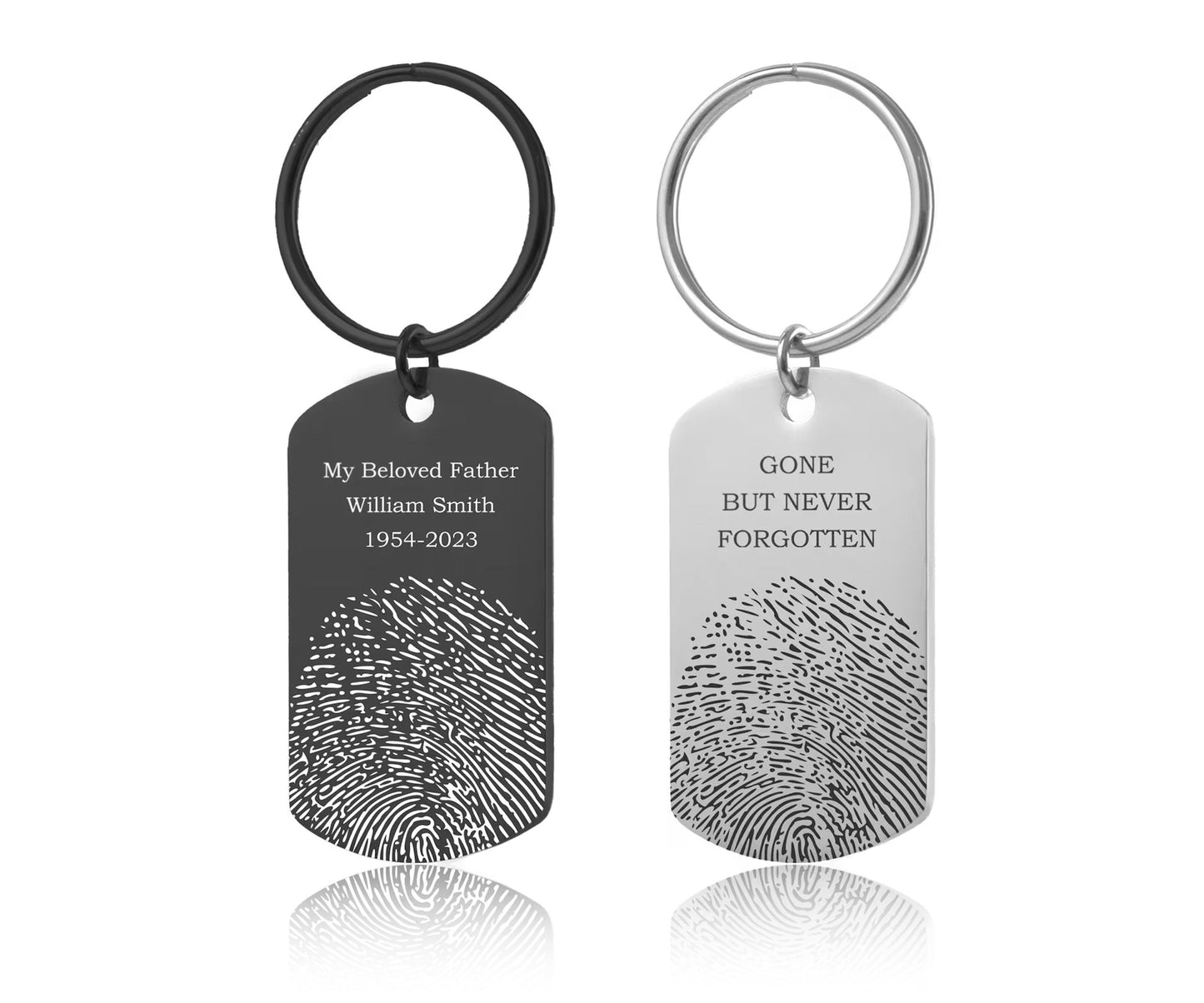 Actual Fingerprint Keychain with Engraved Handwriting, Custom Memorial Gift for Loss of Father or Son, Personalized Keepsake Grief Gift, C.2