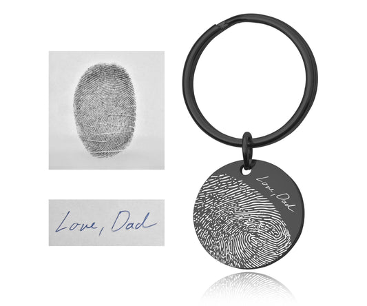 Engraved Fingerprint Keychain With Handwriting Or Custom Words, Loss Of Father, Grief Gift, Sympathy Gift, Comfort Gift, Memorial Gift, C.2