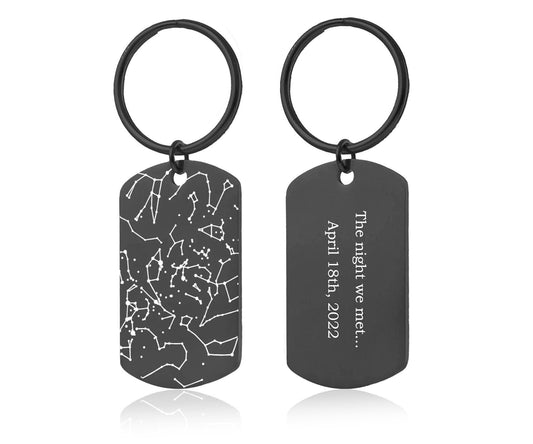 Personalized Star Map Keychain - Night Sky Keyring for Men, Custom Anniversary Gift, Boyfriend Birthday Present, Army Style Dog Tag, RP.2