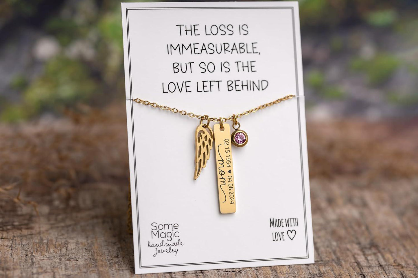 Loss of Mom Personalized Monogram Necklace with Angel Wing & Birthstone, Loss of Mother Memorial Jewelry, Sympathy Grief Gift, KP.6