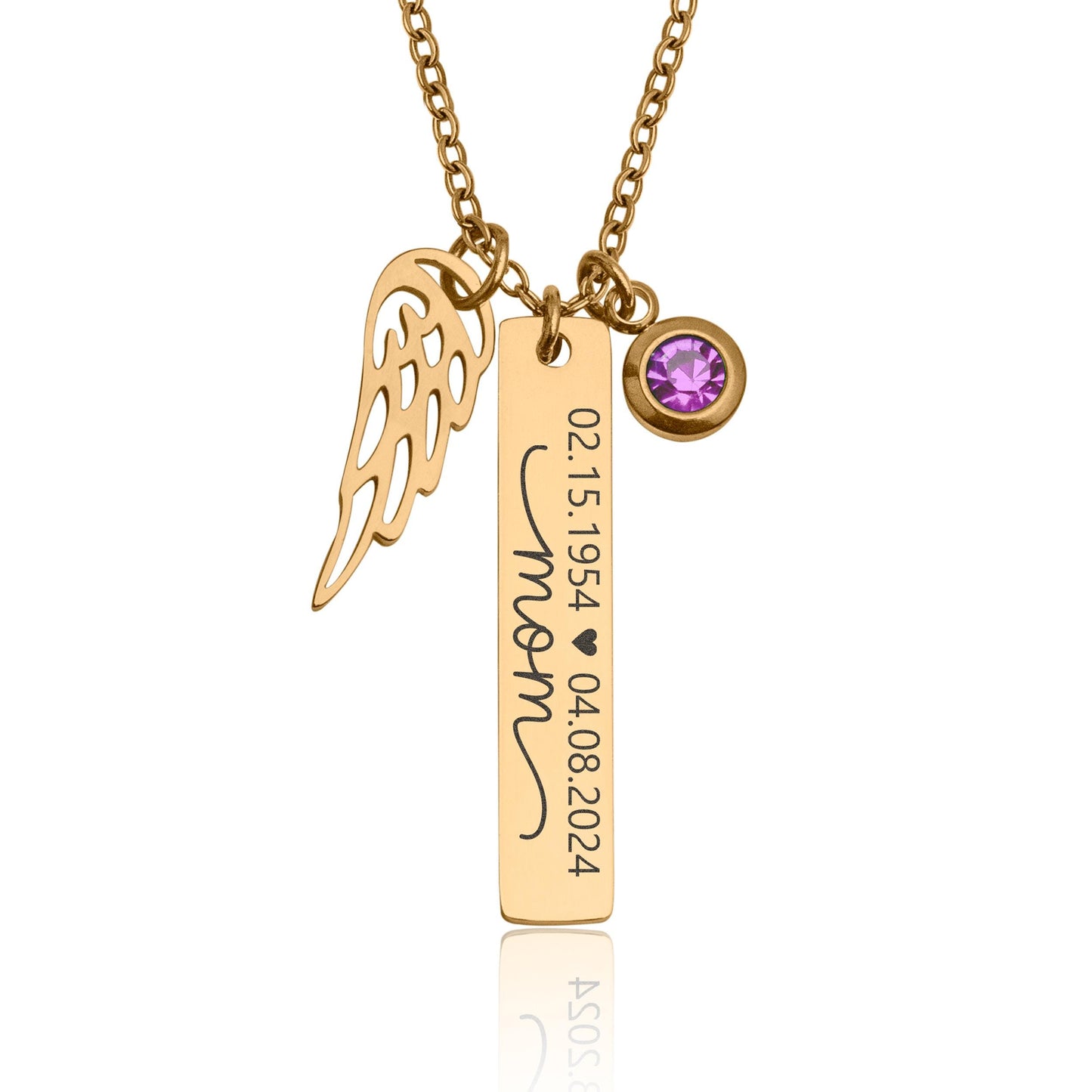 Loss of Mom Personalized Monogram Necklace with Angel Wing & Birthstone, Loss of Mother Memorial Jewelry, Sympathy Grief Gift, KP.6