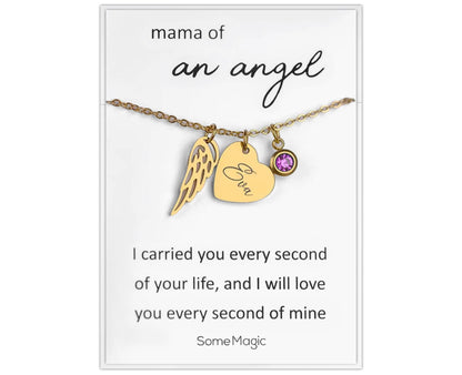 Baby Loss Sympathy Gift, Memorial Child Loss Necklace, Stillborn Remembrance Jewelry, Miscarriage Keepsake, Angel Wing and Birthstone, KP.5