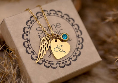 Baby Loss Sympathy Gift, Memorial Child Loss Necklace, Stillborn Remembrance Jewelry, Miscarriage Keepsake, Angel Wing and Birthstone, KP.5