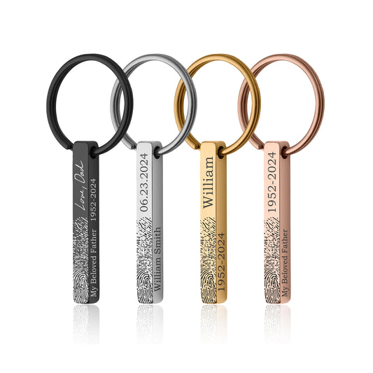 Actual Fingerprint Keychain With Handwriting, Loss Of Father, Engraved Custom Keyring, Memorial Grief Gift, Personalized Keepsake Gift, C.2