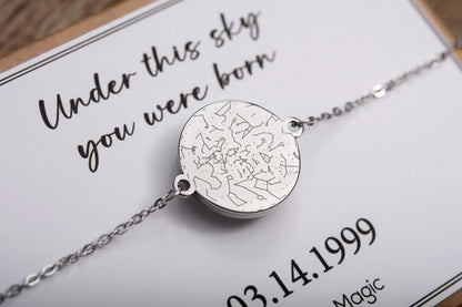 Custom Moon Phase Bracelet with Engraving on Back, Initial + Date or Unique Star Map, Personalized Birthday or Anniversary Gift for Her AP.1