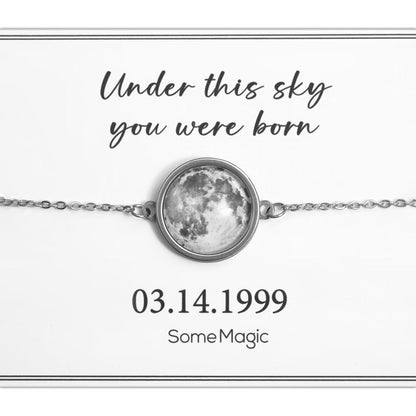 Custom Moon Phase Bracelet with Engraving on Back, Initial + Date or Unique Star Map, Personalized Birthday or Anniversary Gift for Her AP.1