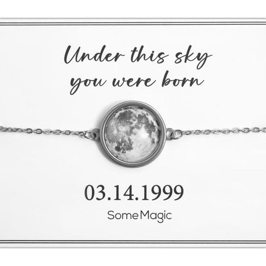 Custom Moon Phase Bracelet with Engraving on Back, Initial + Date or Unique Star Map, Personalized Birthday or Anniversary Gift for Her AP.1