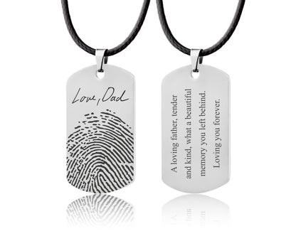 Actual Fingerprint Necklace For Him, Memorial Gift For Men, Loss Of Father, Son, Grief Gift, Custom Engraved Personalized Keepsake, C.2