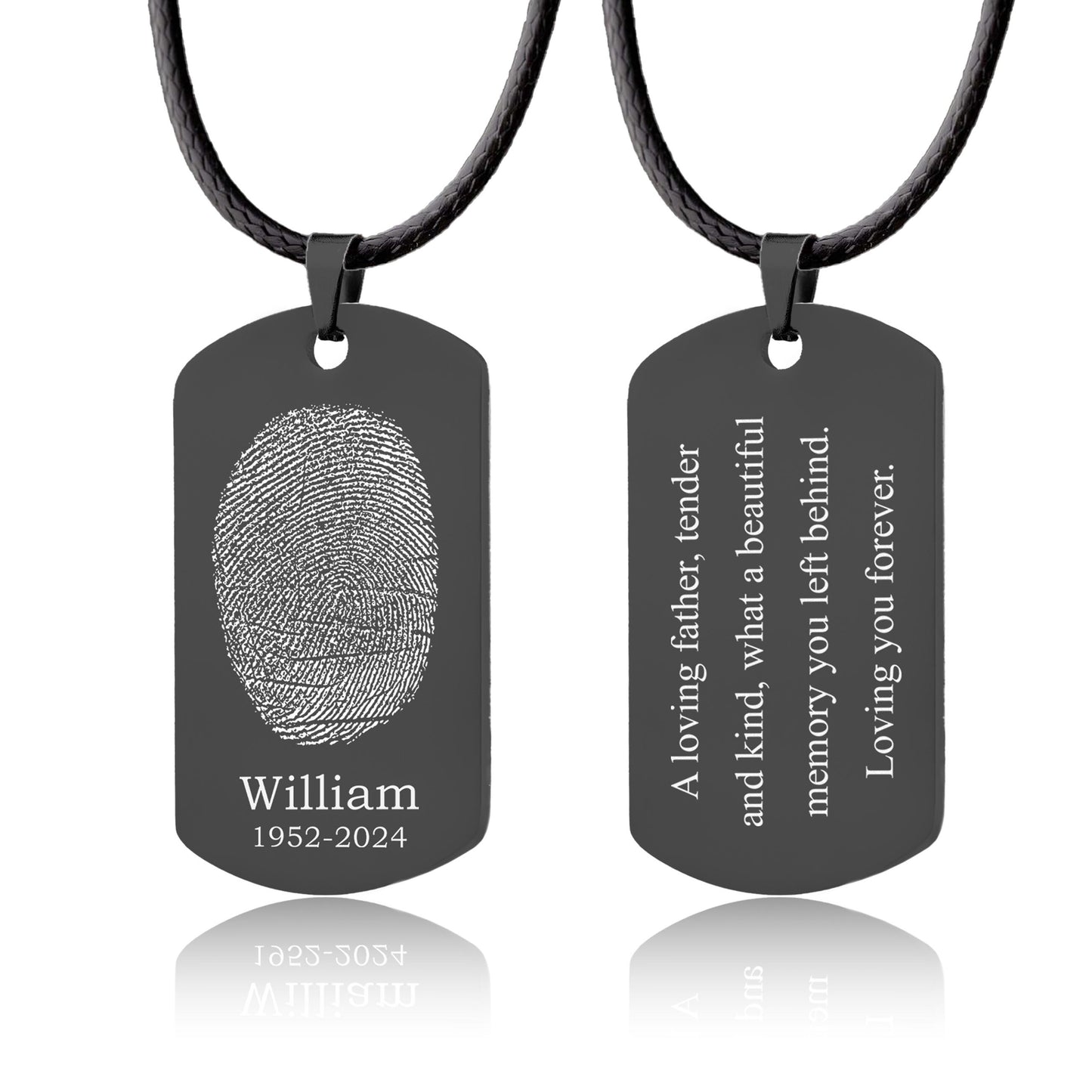 Actual Fingerprint Necklace with Cord For Him, Custom Memorial Grief Gift For Men, Loss Of Dad, Father, Son, Personalized Keepsake, C.2