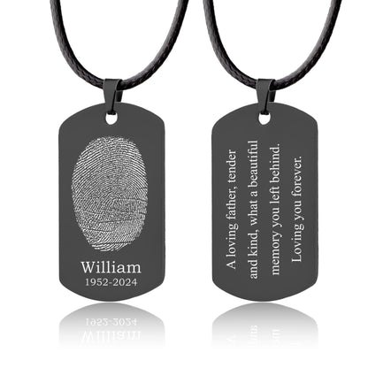Actual Fingerprint Necklace with Cord For Him, Custom Memorial Grief Gift For Men, Loss Of Dad, Father, Son, Personalized Keepsake, C.2