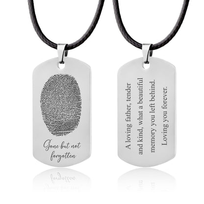 Actual Fingerprint and Handwriting Necklace, Army Pendant With Cord For Him, Custom Memorial Grief Gift For Men, Personalized Keepsake, C.2