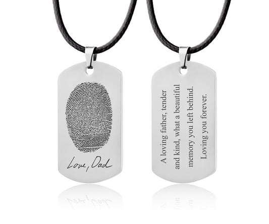 Fingerprint Necklace with Handwritten Message, Pendant With Cord For Him, Custom Memorial Grief Gift For Men, Personalized Keepsake, C.2
