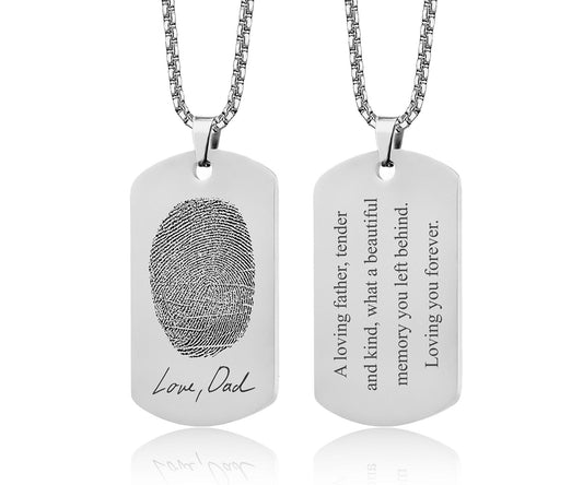 Memorial Necklace with Fingerprint and Handwriting, Personalized Keepsake for Men, Loss of Dad, Son, Pendant for Him, Custom Grief Gift, C.2