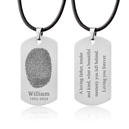 Actual Fingerprint and Handwriting Necklace, Army Pendant With Cord For Him, Custom Memorial Grief Gift For Men, Personalized Keepsake, C.2