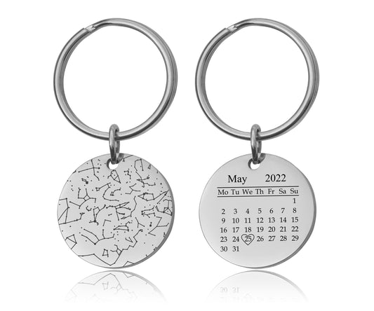 Unique Star Map By Date Keychain With Calendar, Night Sky Keyring, Personalized Star Chart Anniversary Gift For Him Men Boyfriend, C.2