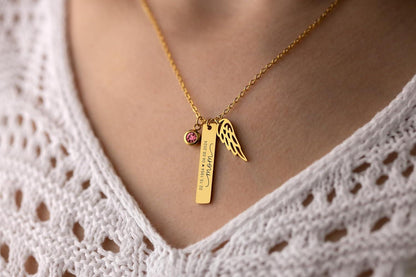 Loss of Mom Personalized Monogram Necklace with Angel Wing & Birthstone, Loss of Mother Memorial Jewelry, Sympathy Grief Gift, KP.6