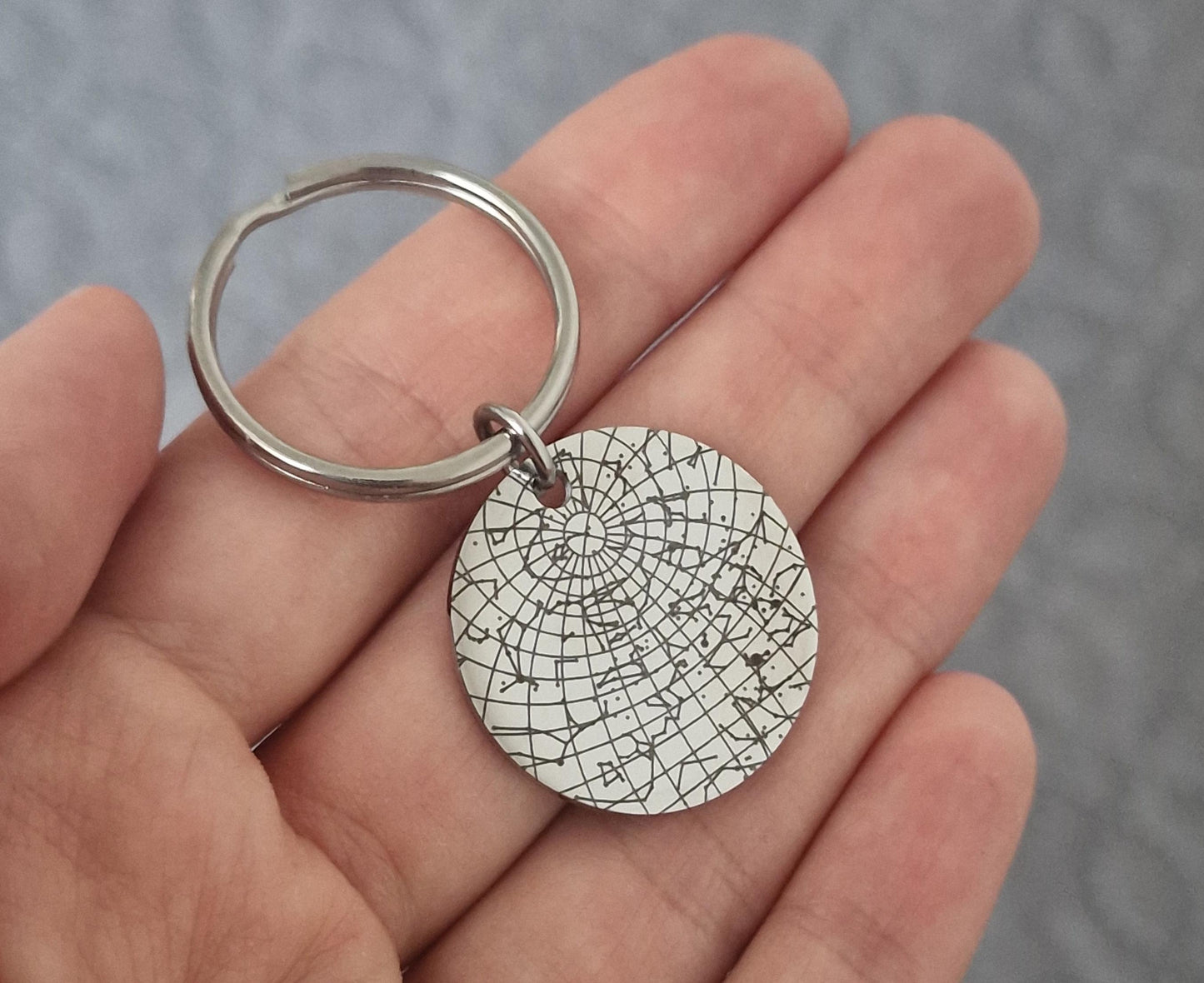 Star Map Keychain, Custom Engraved Night Sky By Date Keyring, Personalized Star Chart Anniversary Birthday Gift For Him, Boyfriend, RP.2