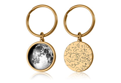 Star Map And Moon Phase By Date Keychain, Double Sided Keyring, Custom Birth Moon Phase, Personalized Anniversary Birthday Gift For Men RP.1