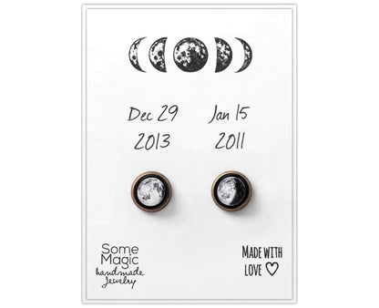 Custom Moon Phase Stud Earrings, Personalized Birthday Gift For Women, Anniversary Jewelry Gift for Her, Silver or Brass Moon Studs, AU.1