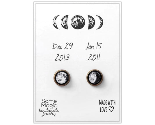 Custom Moon Phase Stud Earrings, Personalized Birthday Gift For Women, Anniversary Jewelry Gift for Her, Silver or Brass Moon Studs, AU.1