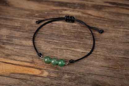 Green Agate Bracelet – Adjustable Cord with Natural Crystals for Mental Flexibility, Emotional Balance, Compassion, Clarity, Inner Peace MGM