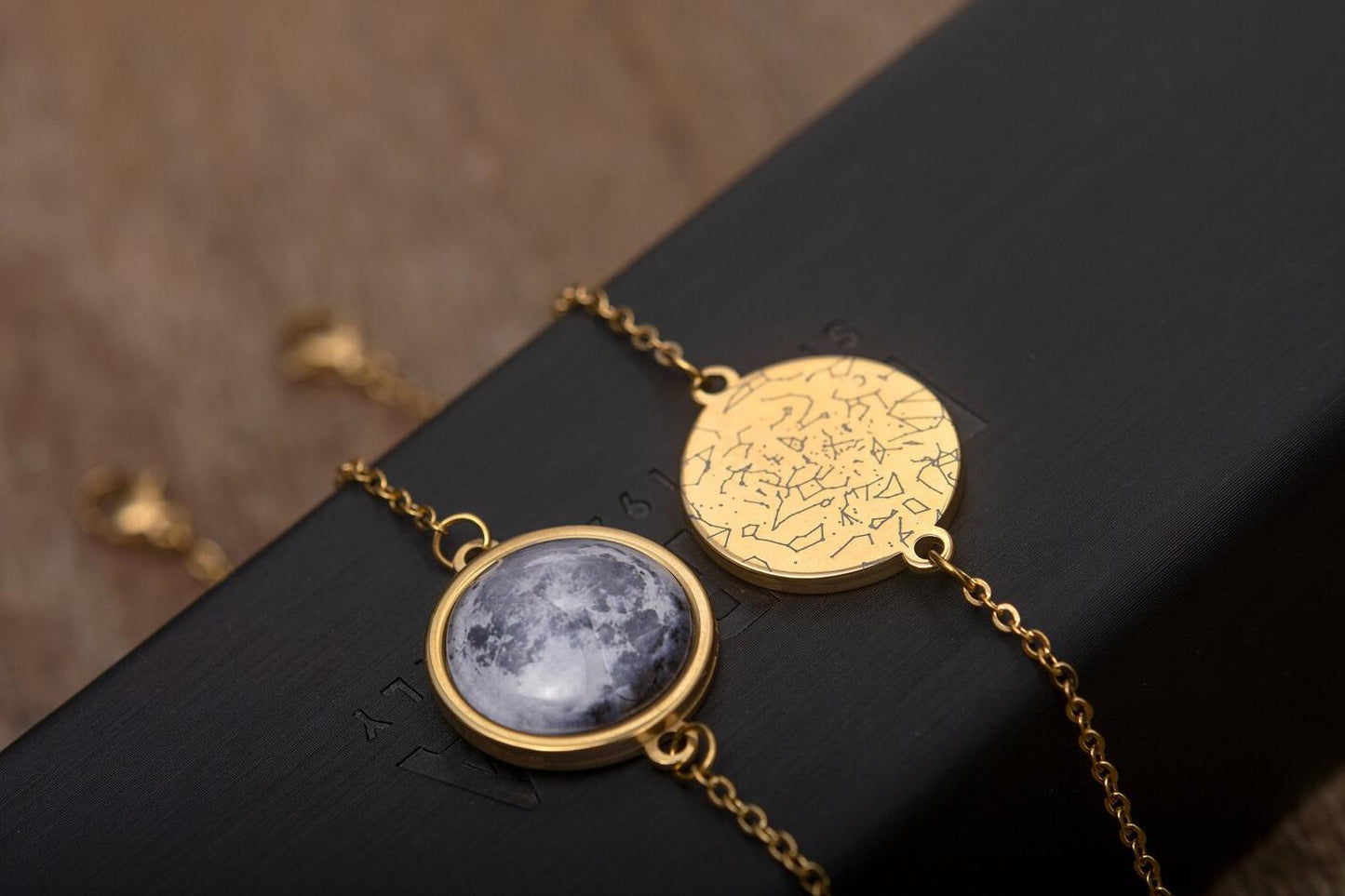 Custom Moon Phase Bracelet with Engraving on Back, Initial + Date or Unique Star Map, Personalized Birthday or Anniversary Gift for Her AP.1
