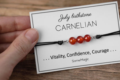 July Birthstone Bracelet - Adjustable Cord Bracelet with Carnelian Gemstone, Natural Crystal Jewelry Gift for Confidence and Courage, BGM