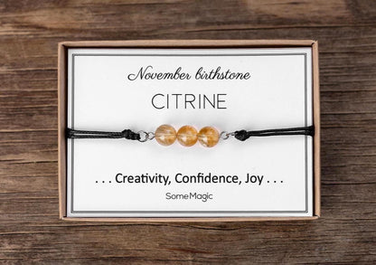 November Birthstone Bracelet - Adjustable Cord Gemstone Bracelet with Citrine, Natural Crystal Jewelry Gift for Scorpio or Sagittarius, BGM