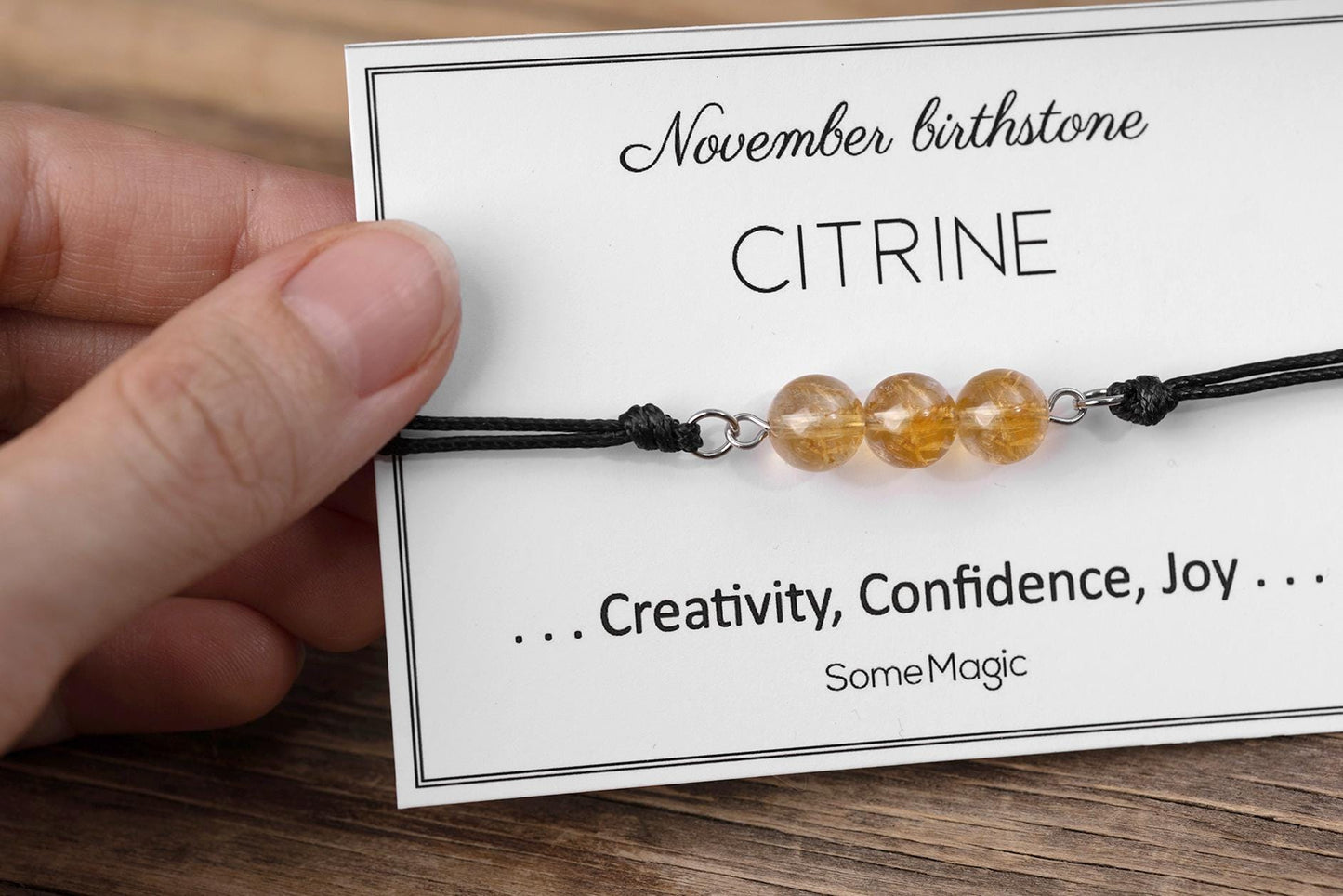 November Birthstone Bracelet with Natural Citrine Crystal, Adjustable Cord Bracelet, Gemstone Jewelry, Birthday Gift with Meaning Card, BGM