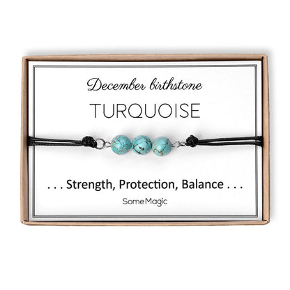 December Birthstone Bracelet with Blue Turquoise Crystal, Adjustable Cord Bracelet, Gemstone Jewelry, Birthday Gift with Meaning Card, BGM