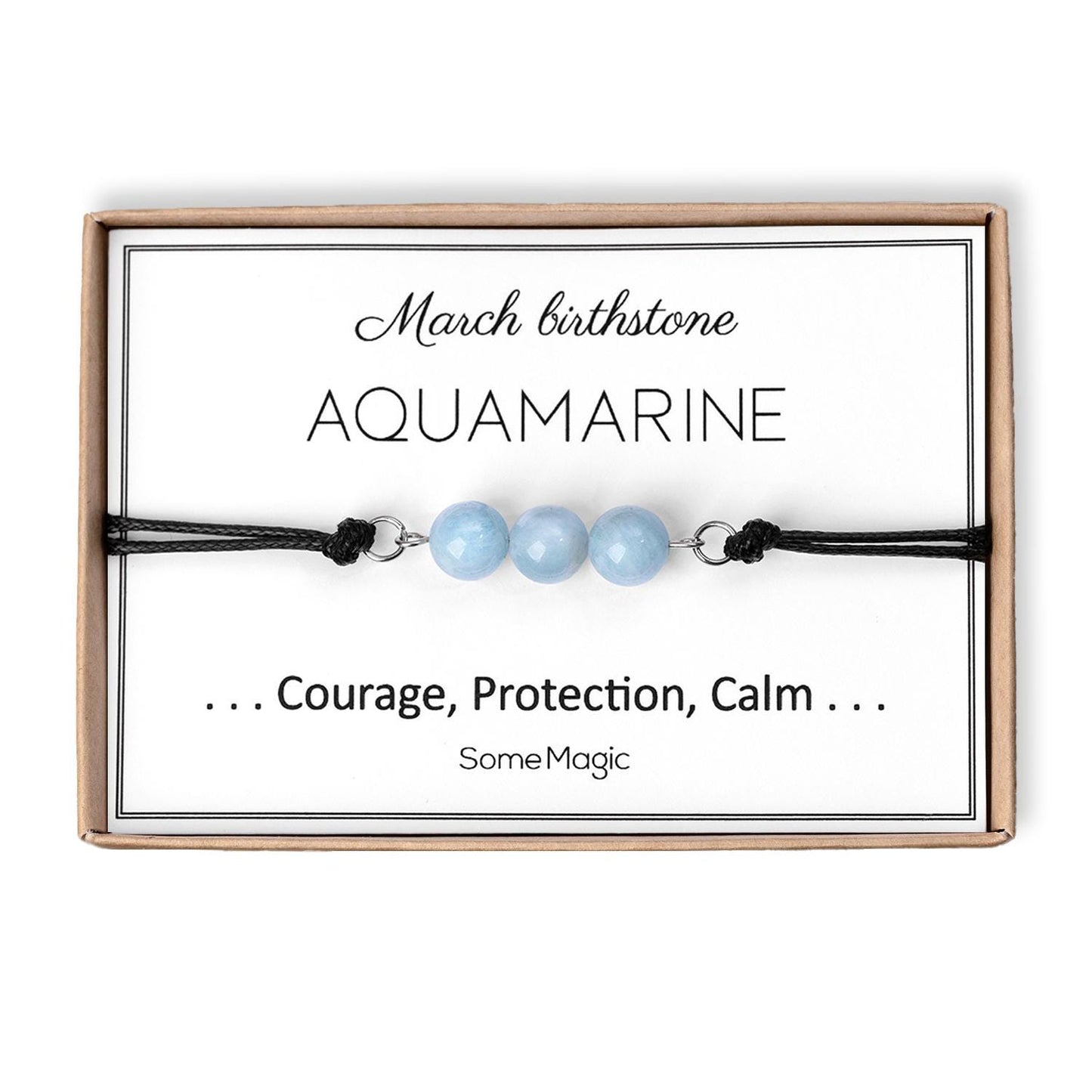 March Birthstone Bracelet with Natural Aquamarine Crystal, Adjustable Cord Bracelet, Gemstone Jewelry, Birthday Gift with Meaning Card, BGM