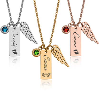 Sympathy Gift for Baby Loss - Memorial Necklace with Angel Wing & Birthstone - Miscarriage Gift - Loss of Baby or Child Loss Grief Gift KP.5