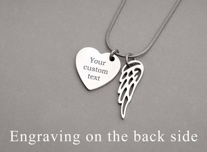 Grief Keepsake Gift for Loss of Loved One, Personalized Sympathy Necklace With Actual Fingerprint and Angel Wing, Memorial Heart Jewelry C.2
