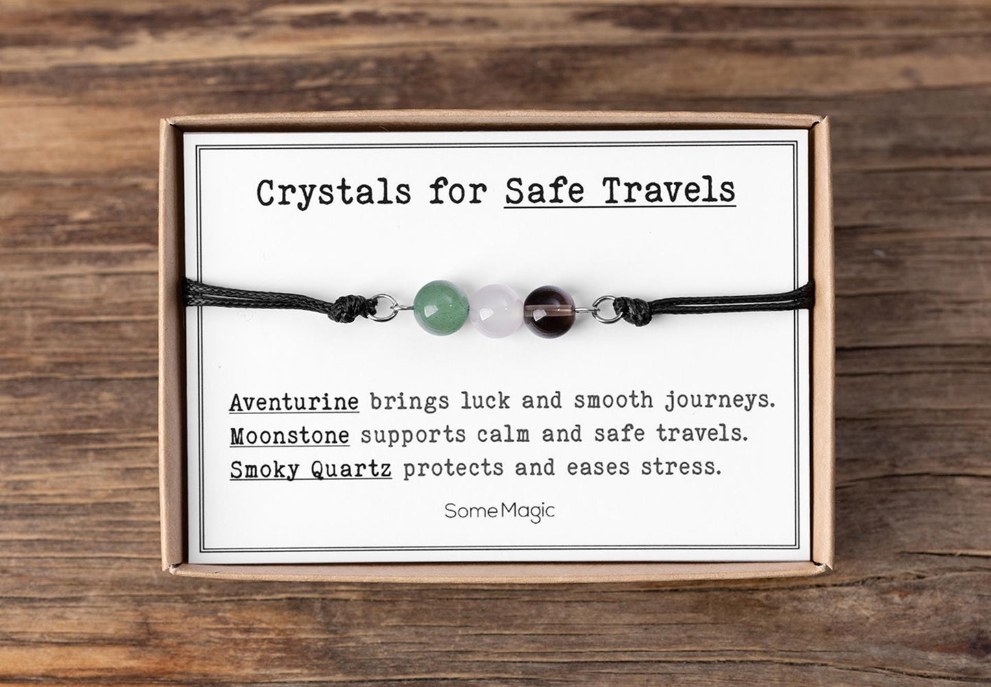 Travel Protection Bracelet - Adjustable Cord Gemstones Bracelet with Real Crystals for Safe Journey, Hiking, Swimming, Driving, Flight, CGM